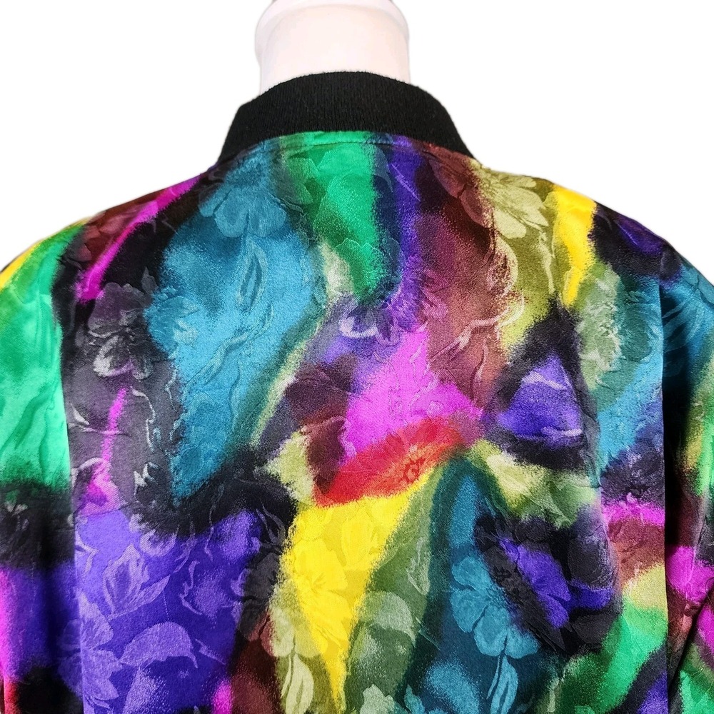 Casual Corner Satin Bomber Jacket Womens One Size Colorful Jacquard Abstract 80s - Picture 5 of 12